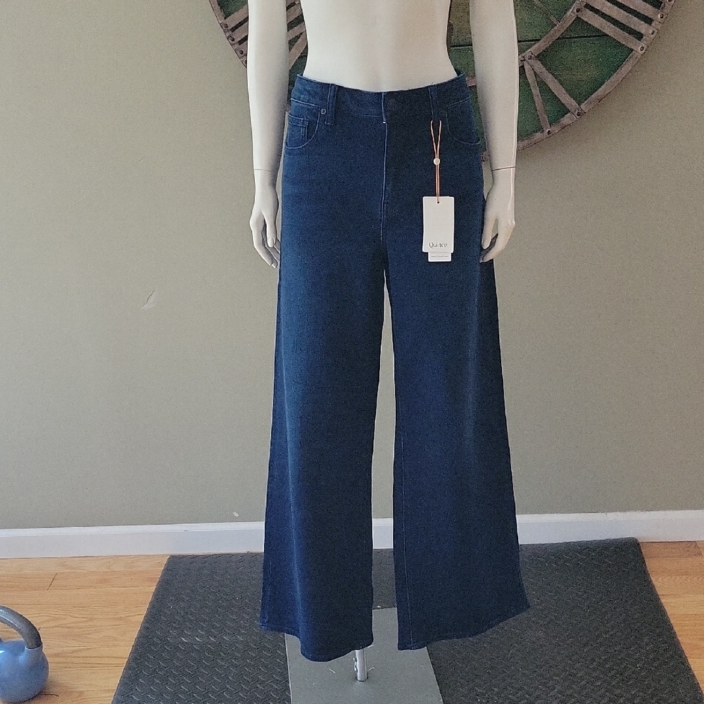 Quince Bella Stretch Wide Leg Jean In Deep Sea Blue 32" Inseam